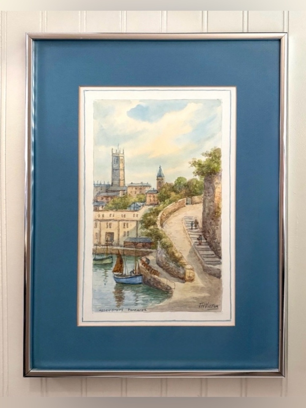 Vintage Watercolor Painting of Abbey Steps in Penzance by Thomas Herbert Victor